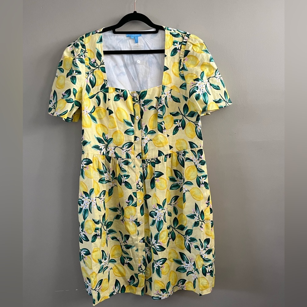 Draper James Yellow Lemon Print 100% Linen Mini Dress - Picture 5 of 13